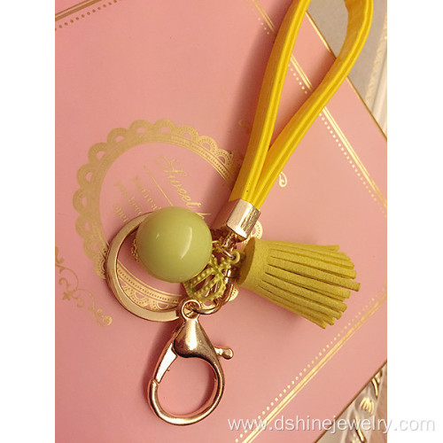 Handmade Leather Tassel Keychain With Candy Ball Charms